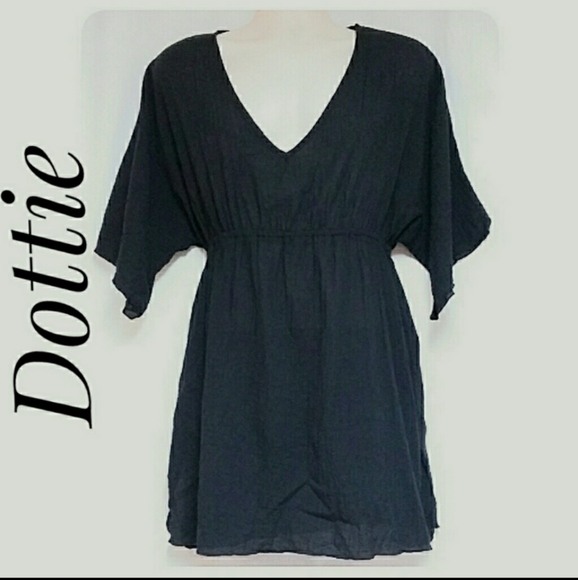 Dottie Black Gauze V-Neck Tunic Top Size Large